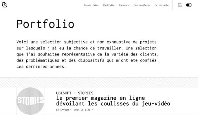 Capture écran rubrique Portfolio site BB Corp sur desktop