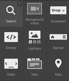 Exemples de composants proposés par Webflow